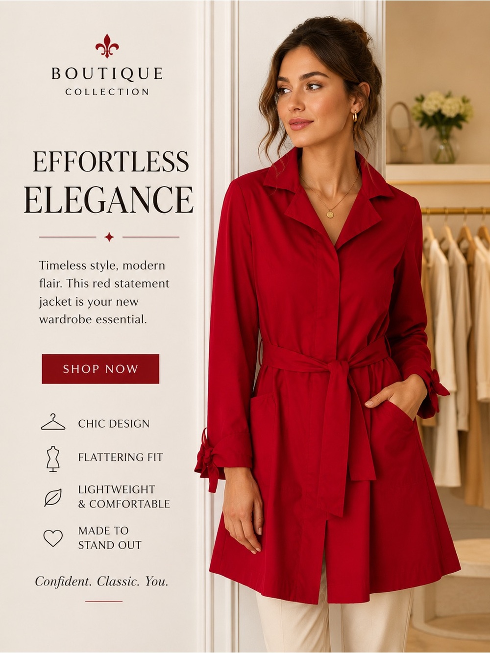 Nine West Red Tie-Waist Trench Coat